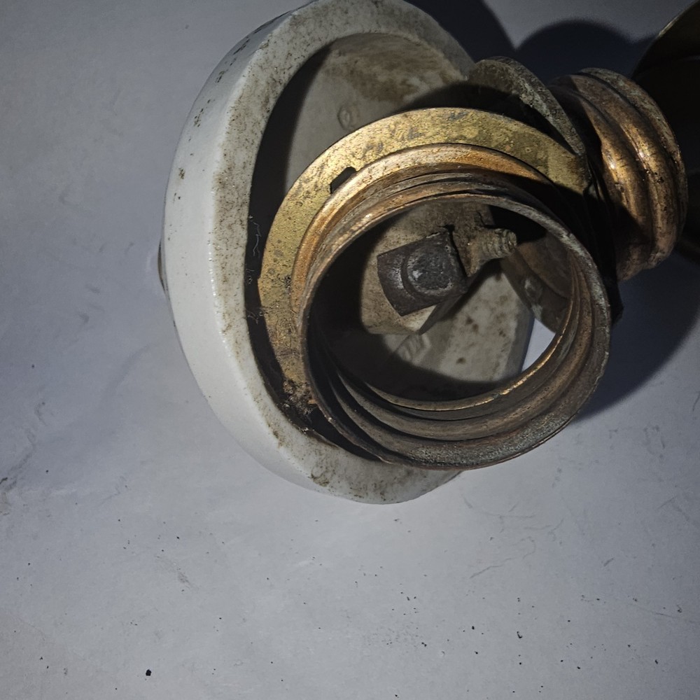 1908 Benjamin porcelain and brass double bulb socket adapter