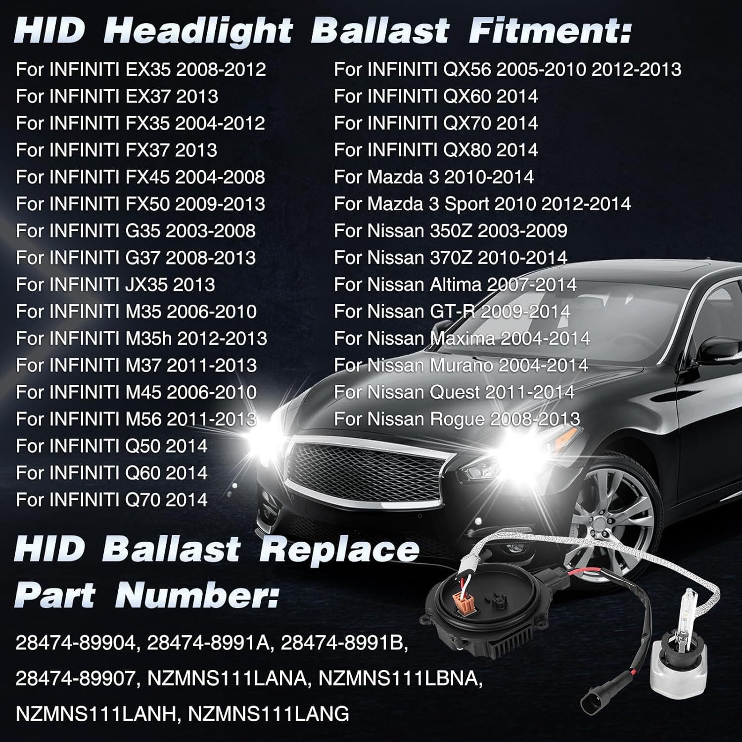 2pcs For 07-15 Infiniti G35 G37 Q40 Q50 Xenon Ballast Igniter HID D2S Bulb Kits