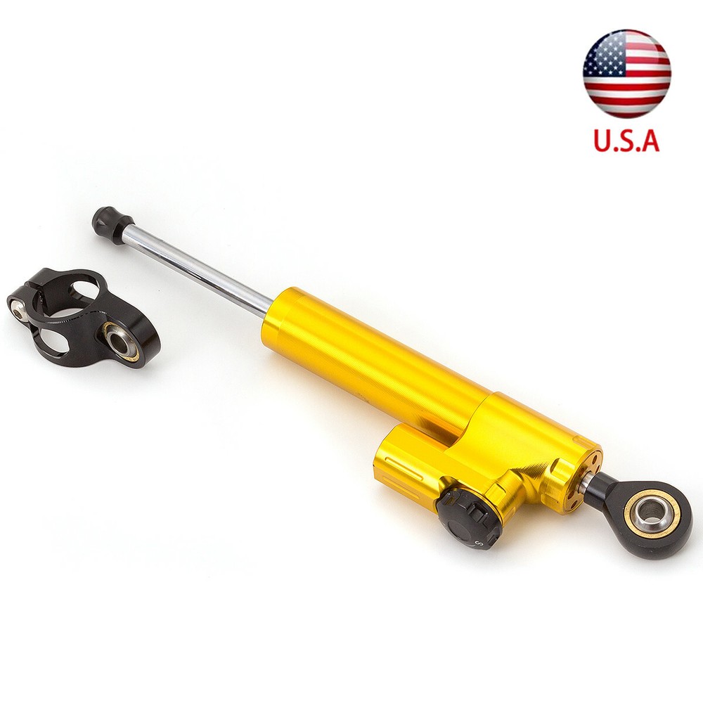 Universal CNC Steering Damper Linear Stabilizer Reversed Shock Absorption Gold