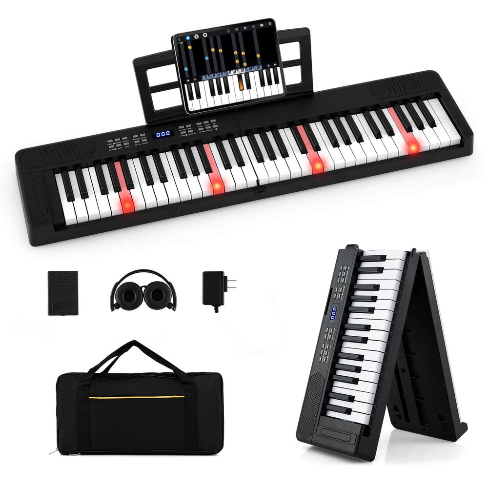 61-Key Foldable Piano Keyboard w/MIDI Split Function Headphone Sustain Pedal