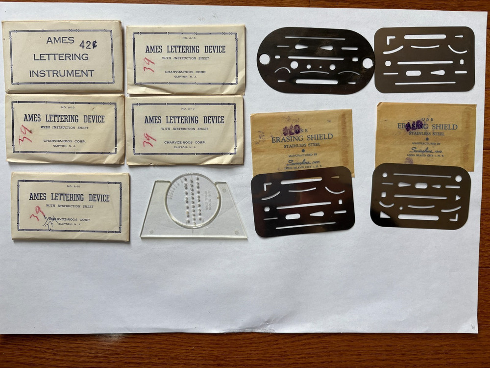 Vintage Ames Lettering Device Original Envelope Instructions & Erasing Shields