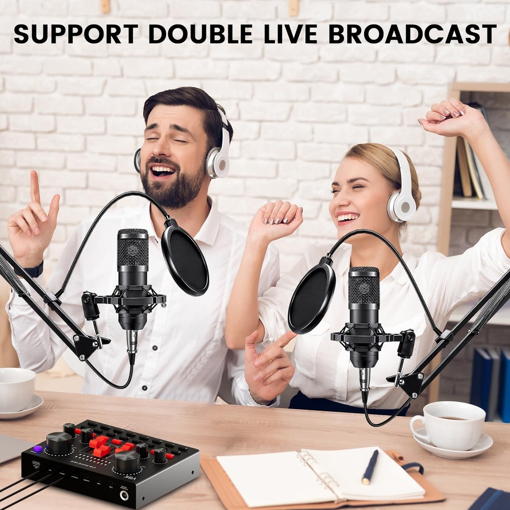 Podcast Equipment Bundle for 2, Audio Interface with Voice Changer Condenser ...