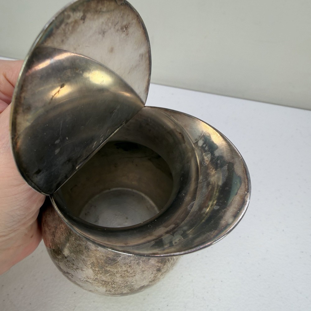 Vintage E.L. de Uberti Italy Silver Plated Individual Lidded Syrup Pitcher 4.5"