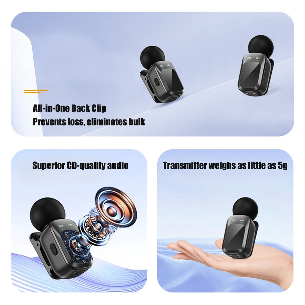 Wireless Microphone Mini Mic for iPhone/Android Phone, LED Display Lavalier Mic-