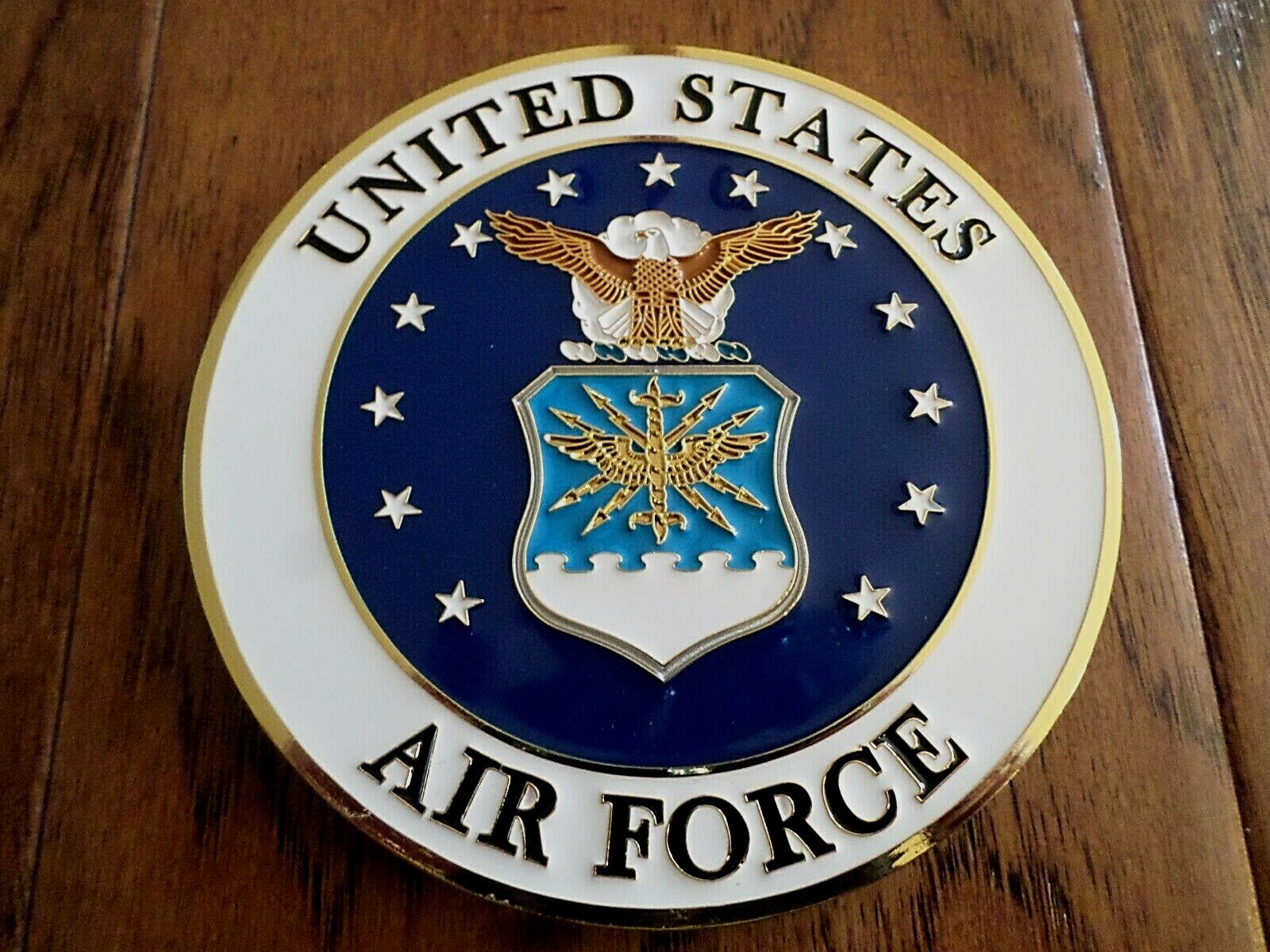 U.S AIR FORCE METAL MEDALLION ENAMEL SHADOW BOX PRESENTATION EMBLEM PLAQUE 4 X 4