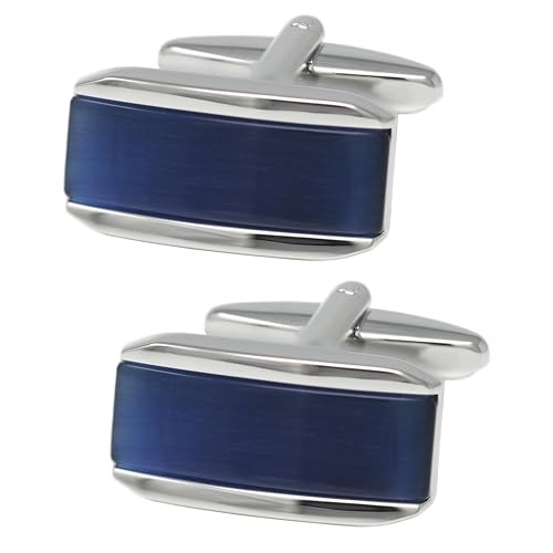 Rectangle Navy Cats Eye Cufflinks With Box (Navy)
