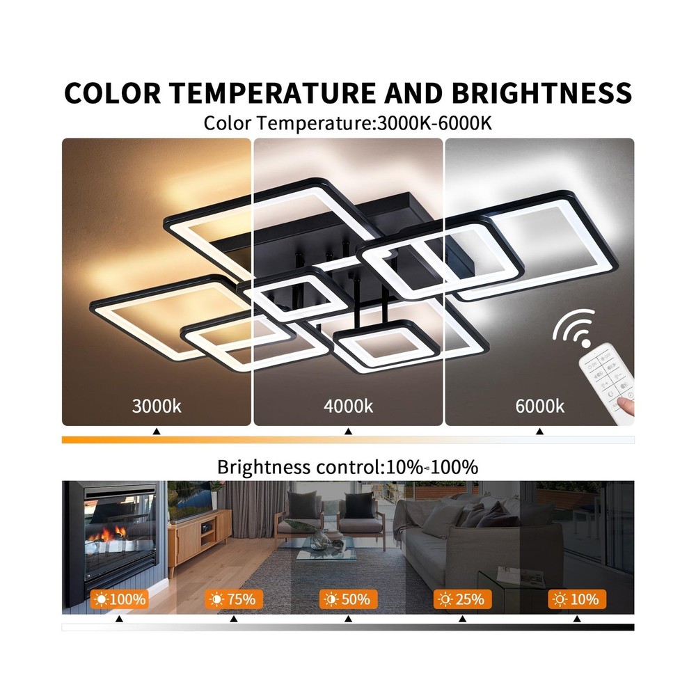 Modern LED Ceiling Light, Dimmable LED Chandelier Black Flush Mount Ceiling L...