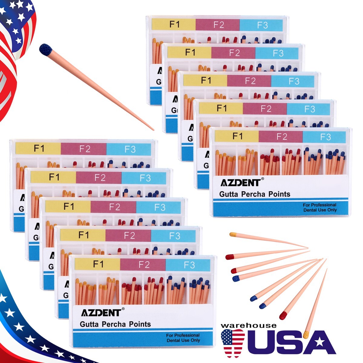 AZDENT Dental Endodontic Gutta Percha Points Endo Root Canal GP F1.F2.F3