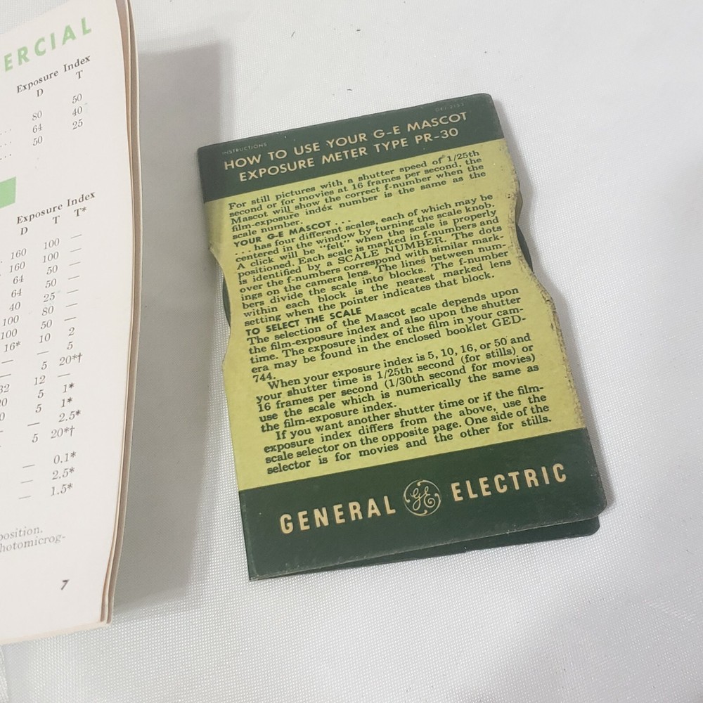 1950 GENERAL ELECTRIC Film Values, ready reference guide and Scale selector