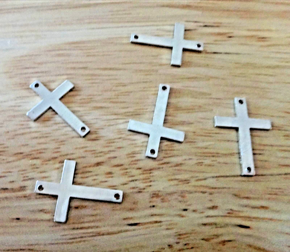 5 Sterling Silver 18mm Thin Flat Cross Charm 2 Hole Links make bracelet Rosary