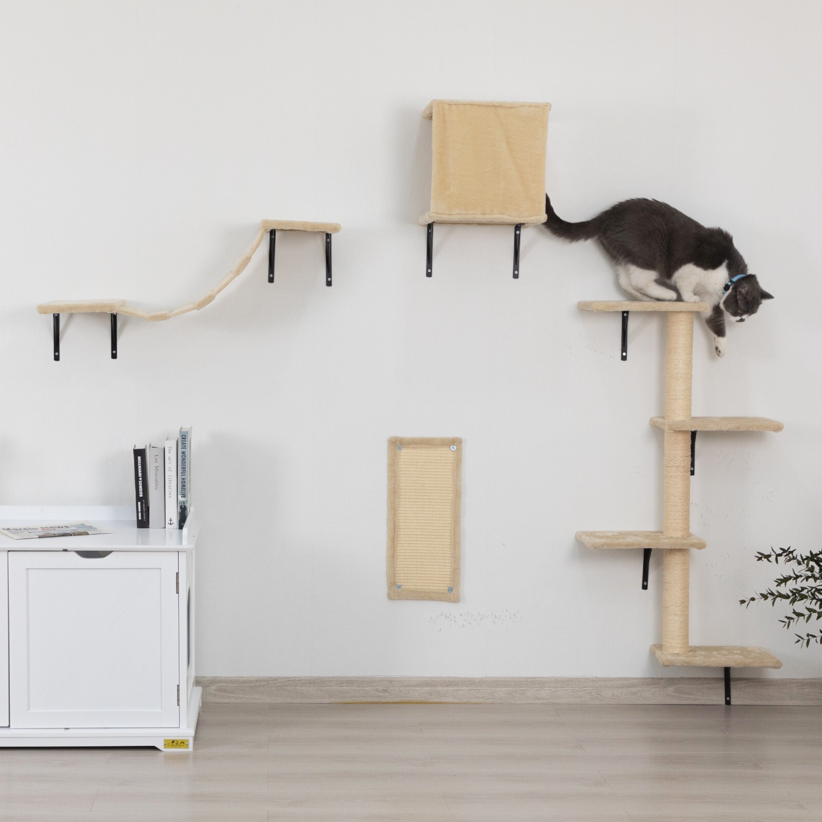 COZIWOW 5 Pcs Wall-Mounted Cat Climber Set Wood Indoor Cat Furniture Cat Shelves