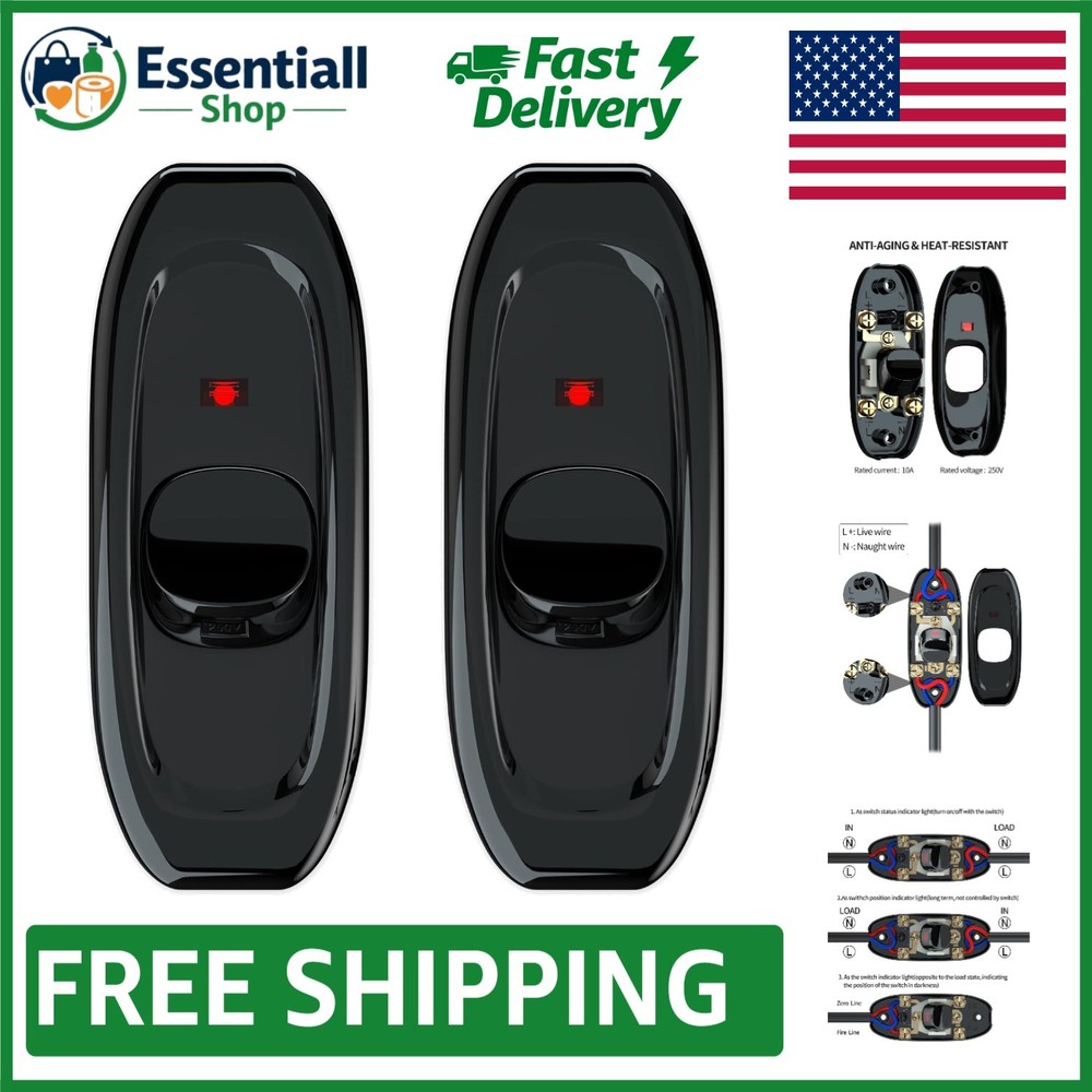 Durable Black Push Button Switch - 2 Pack for Convenient Appliance Control