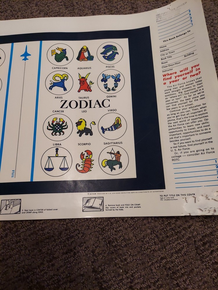 6 School Book Covers ZODIAC Vintage