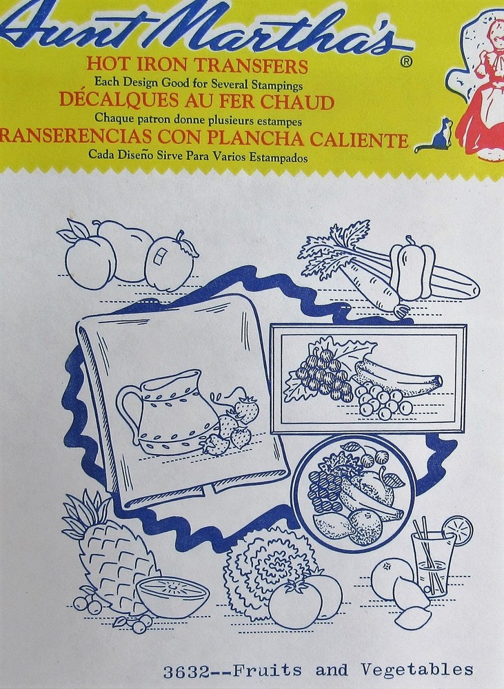 Aunt Marthas Transfer 3632 Fruit Vegetable Kitchen Dish Towel Embroidery Pattern