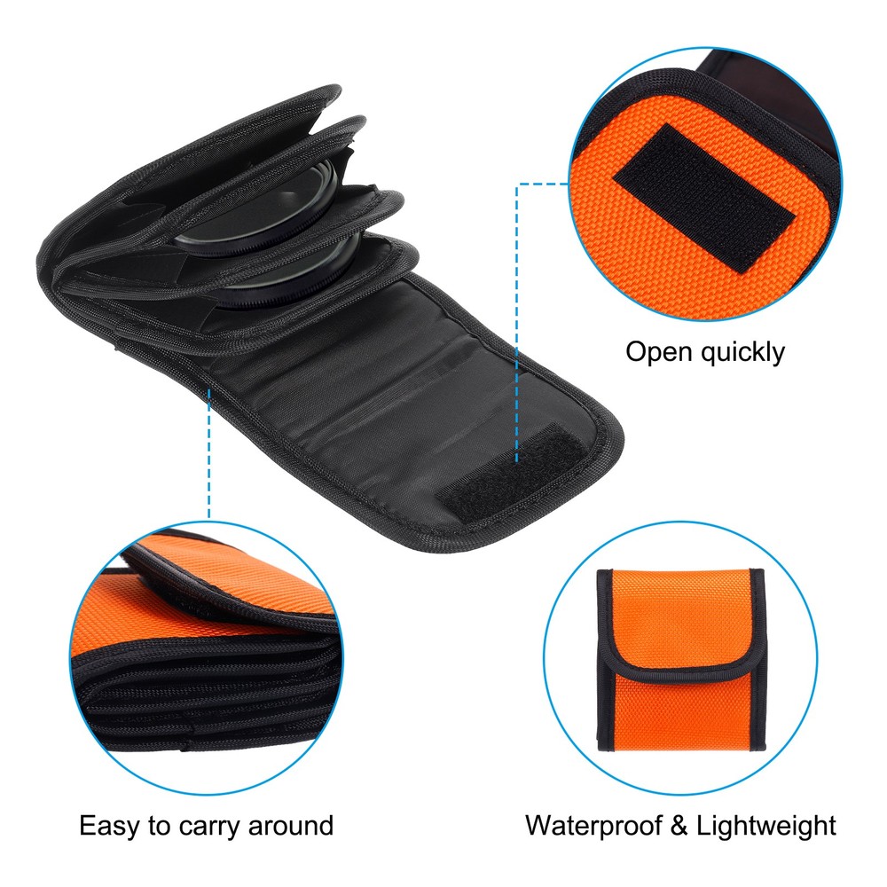 2Pcs 58mm Camera Filter Case 4 Pocket Camera Filter Case Pouch Orange