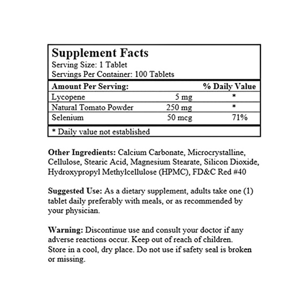 Natural Tomato Lycopene Extract Antioxidant Support 100 Tablets