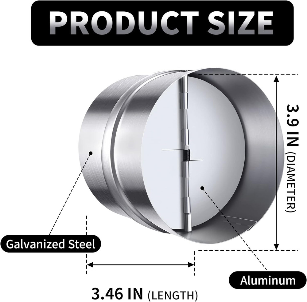 4 Inch Backdraft Damper Back Draft Vent Duct Shutter Blocker, Backflow Ducting