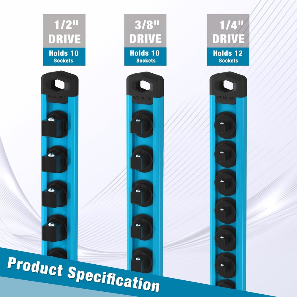 WORKPRO Magnetic Socket Organizer, 1/4Inch Drive Aluminum Alloy Socket Rail, ...