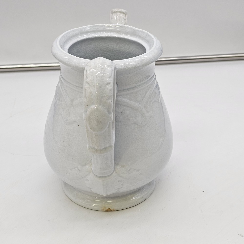 Early White Ironstone Teapot Molded Vine Like Scroll Relief Pattern