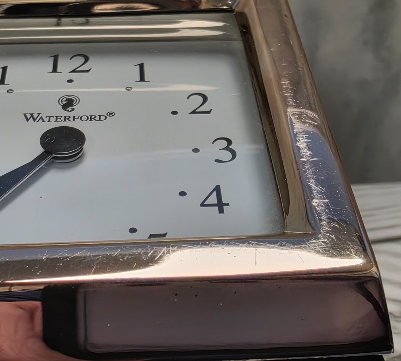 Waterford Free Standing Desk Clock, Faux Black Crocodile & Silver Plate Outline