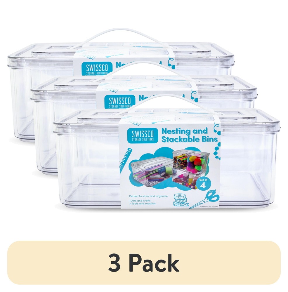 Swissco Stackable & Nesting 4 Piece Plastic Organizing Storage Bins