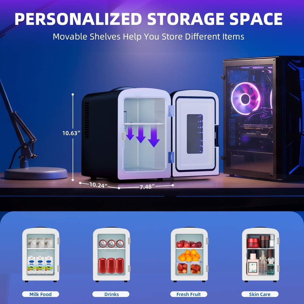 Mini Compact Refrigerator with Gaming Light, 4L Capacity/6 Cans Portable Mini...