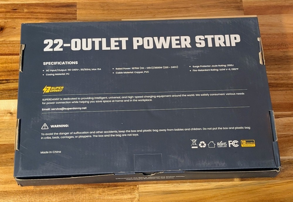 SUPERDANNY Power Strip Surge Protector with 22 AC Outlets