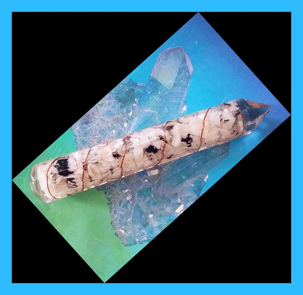 Orgone Rainbow MOONSTONE WAND With COPPER Coil and MOONSTONE DOWSING PENDULUM