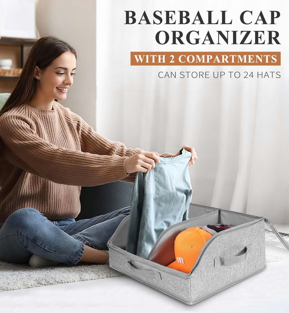 Hat Organizer for Baseball Caps, 2 Compartments Clear Window Hat Storage Box ...