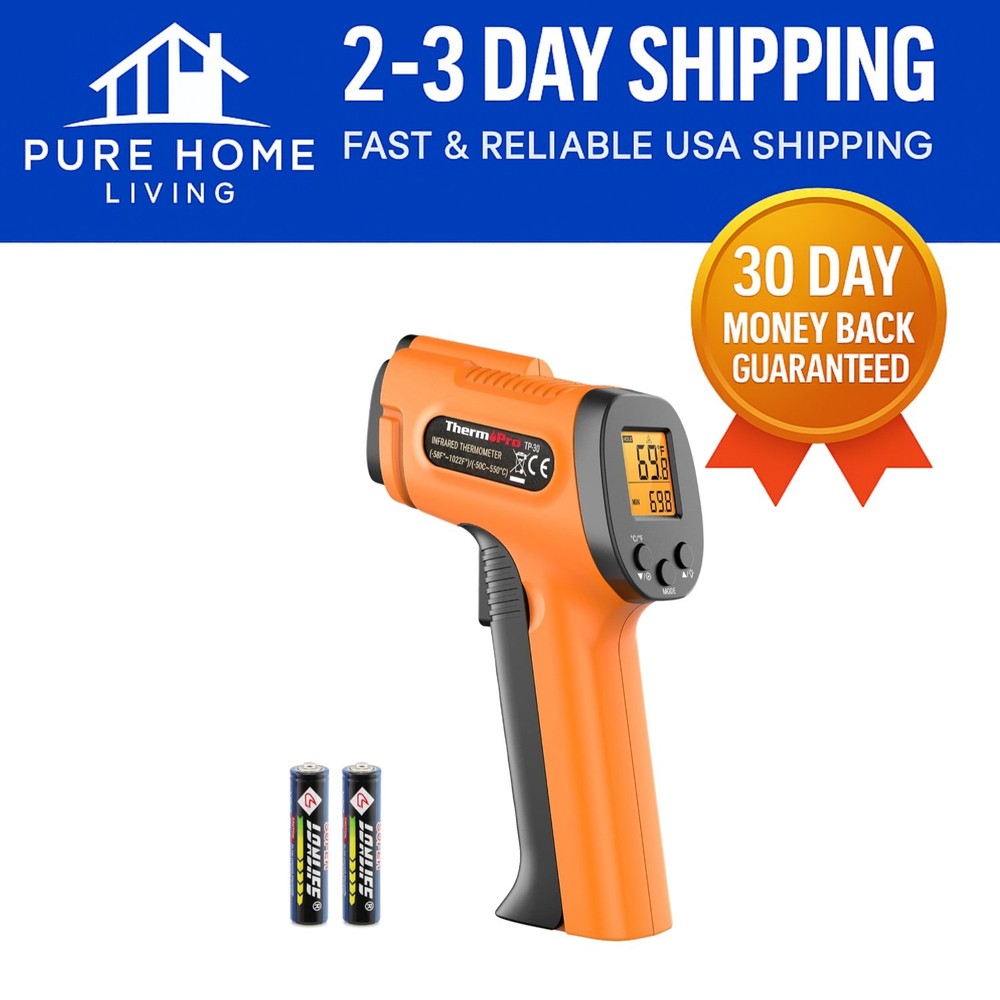 Versatile TP30 Laser Temperature Gun - Adjustable Emissivity - Instant Readings