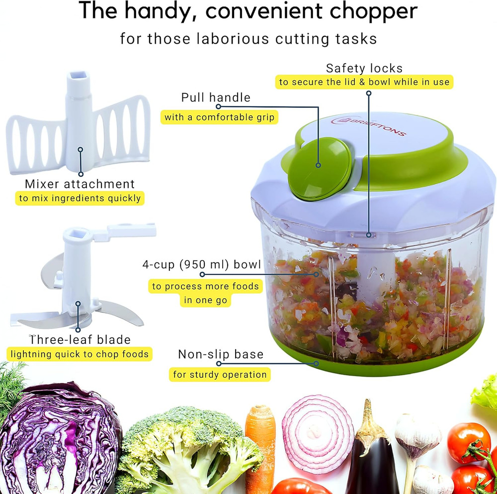 Quickpull Manual Food Chopper 4 Cup Hand Pull Vegetable Onion Cutter