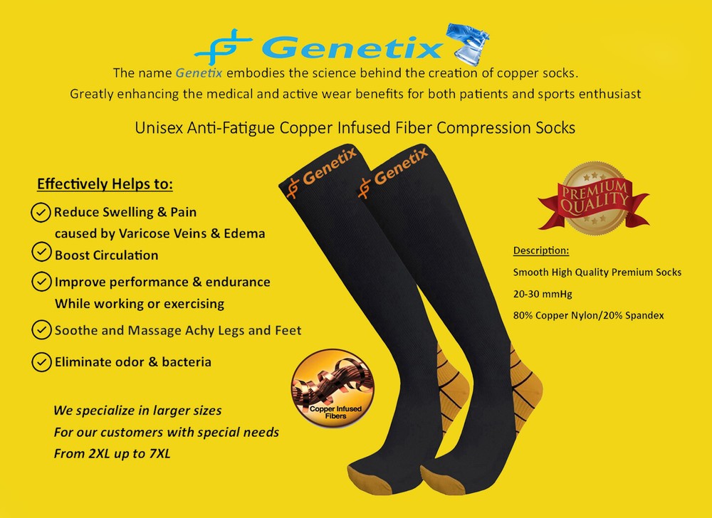 Genetix Plus Size 3 pack Copper Compression Socks