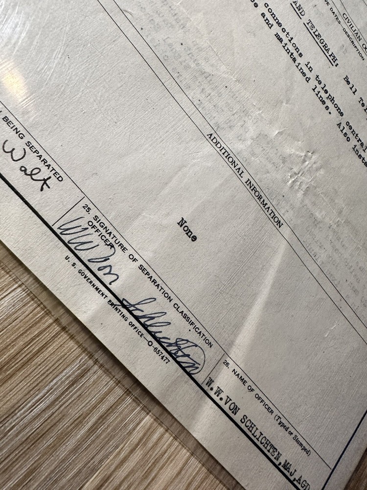 WWII Army Separation Qualification Record Papers