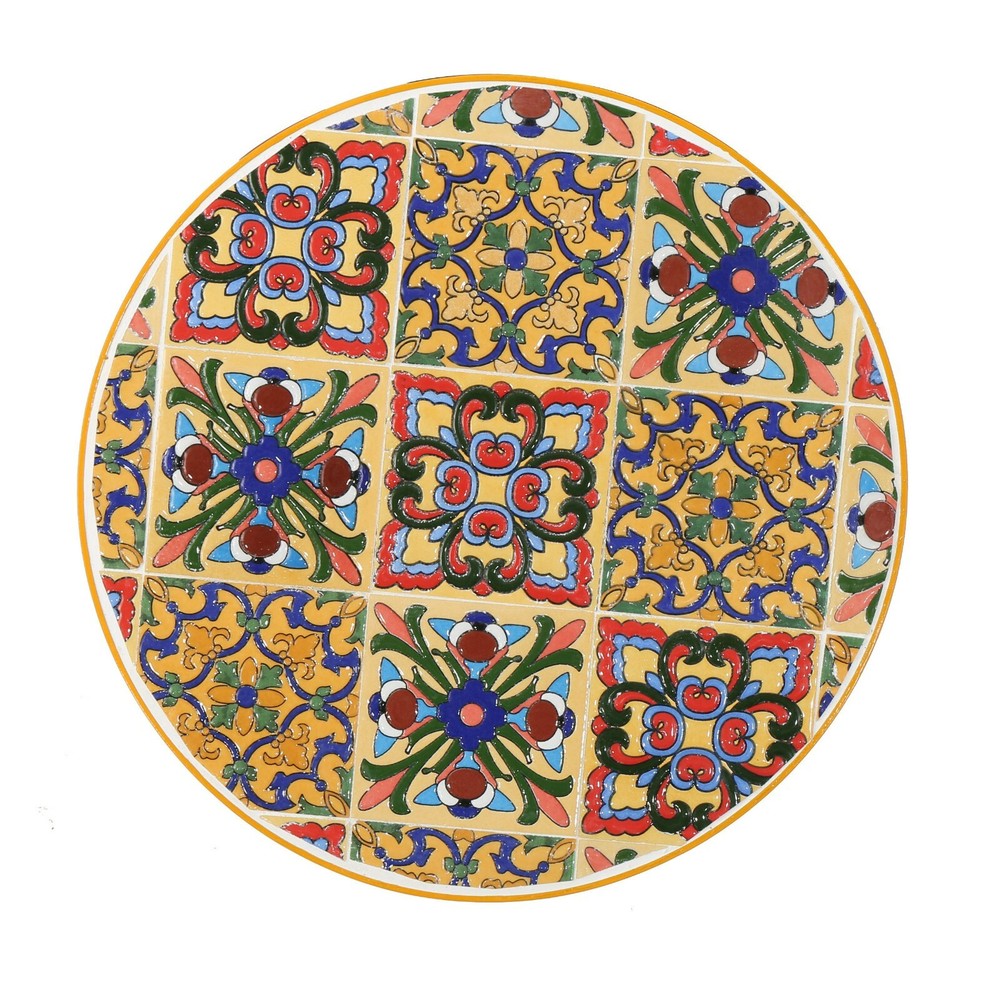 Brienne Outdoor Yellow Ceramic Tile Side Table with Iron Frame