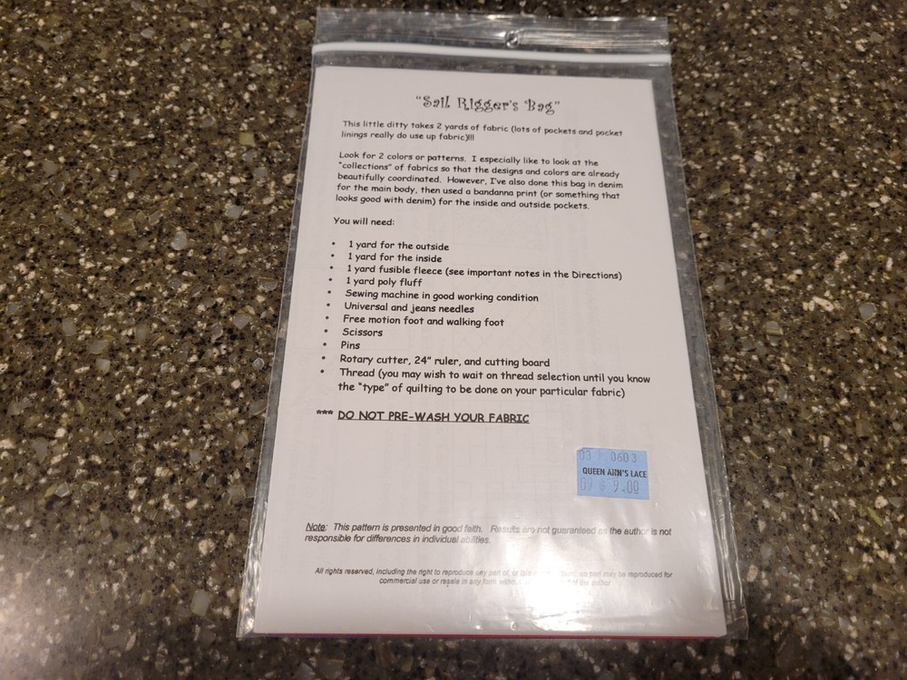 The Sail Riggers Bag Quilted Pattern EV Spires Designs