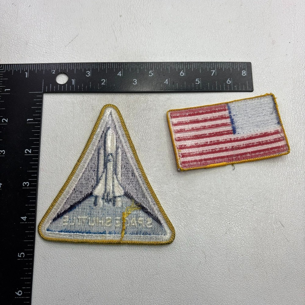 2 Patches SPACE SHUTTLE PROGRAM NASA Patch + USA FLAG Patch Lot 50S9