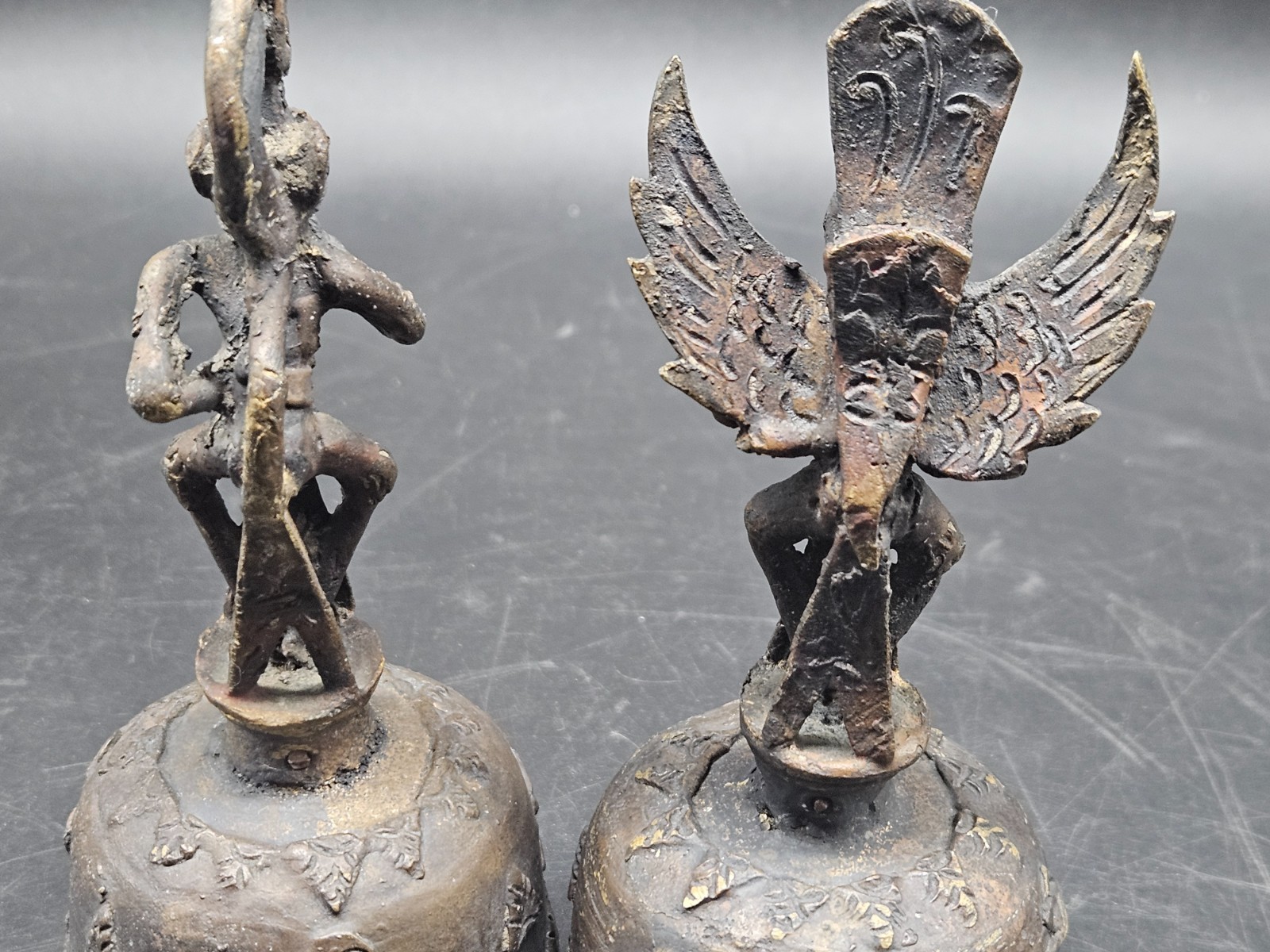 Pair Vintage Bronze God Garuda Ceremonial Bells Indonesia Buddhism