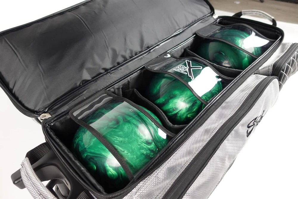 KR Strikeforce Royal Flush Triple Roller Bowling Bag, Silver