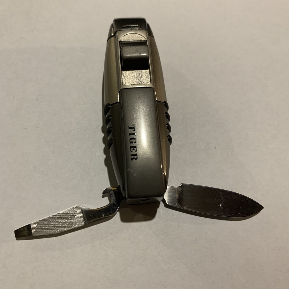 Tiger™ Classic, Vintage Single Torch Pocket Lighter Gray With Multi Tools