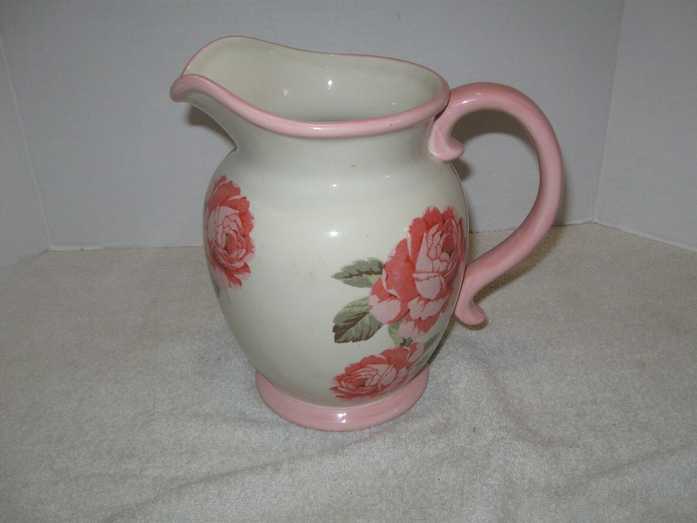 Harry And David Pink Flower Water Pitcher