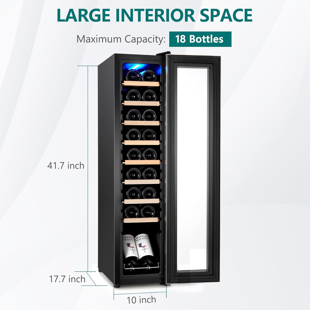 18 Bottle Compressor Wine Cooler, Wine Cellar with Adjustable Temp Control, Free
