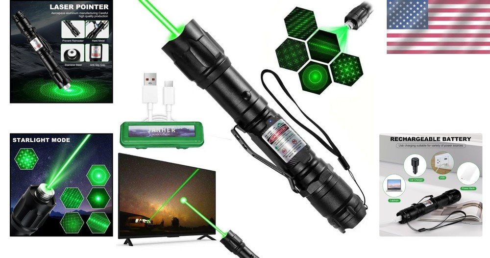 Rugged Green Laser Pointer - Adjustable Focus & Waterproof with Carrying Case