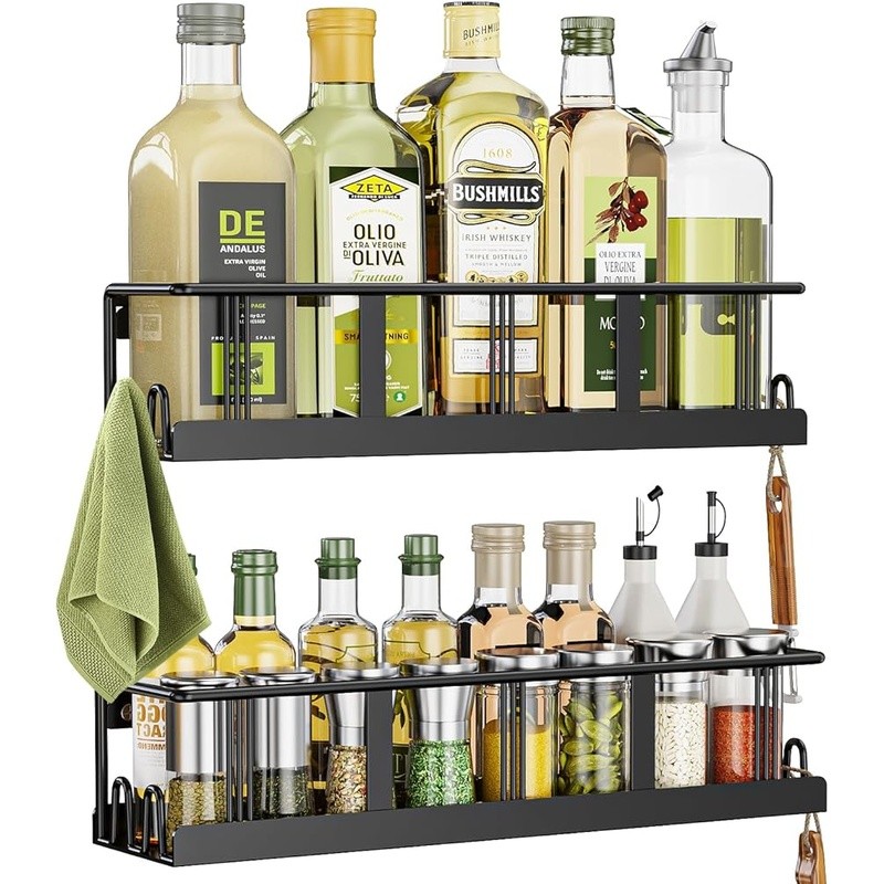 Durable Spice Rack Organizer Kitchen Storage Easy Install Rust Resistant Metal