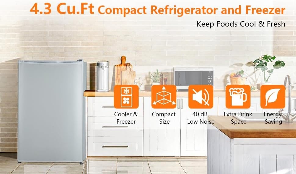 122L Compact Refrigerator W/ Freezer, 7-Level Temp Control & Easy-Clean Interior
