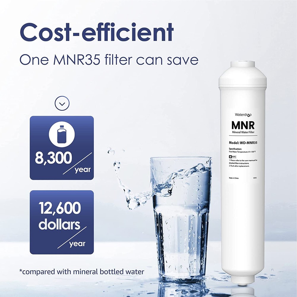 Waterdrop Remineralization Inline Water Filter, 1/4” Quick Connect Post Filter