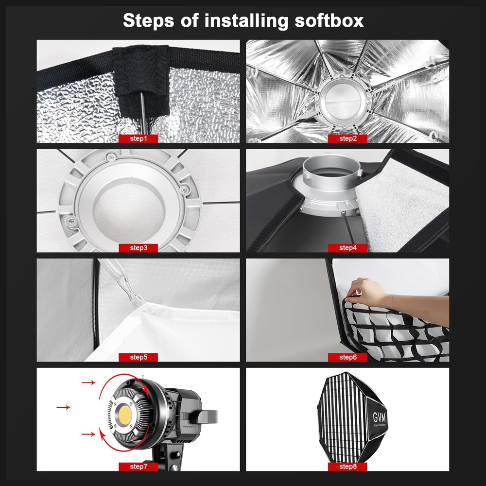 GVM Soft Boxes Lighting, Bowens Mount with Honeycomb Grid, Compatible with P8...