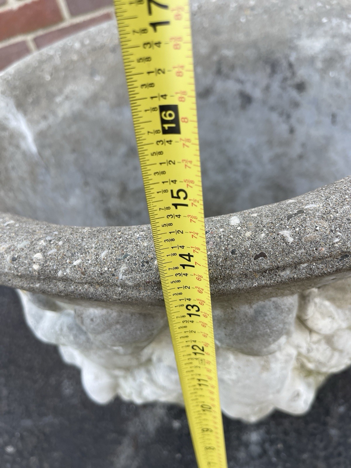 Antique Weathered Concrete Garden Urn Planter 18” Round 14” Tall Patina Cherub