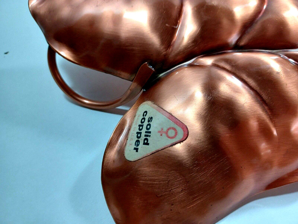 Vtg Gregorian MCM Solid Copper Leaf Shaped Trinket Dish Tray Made in USA
