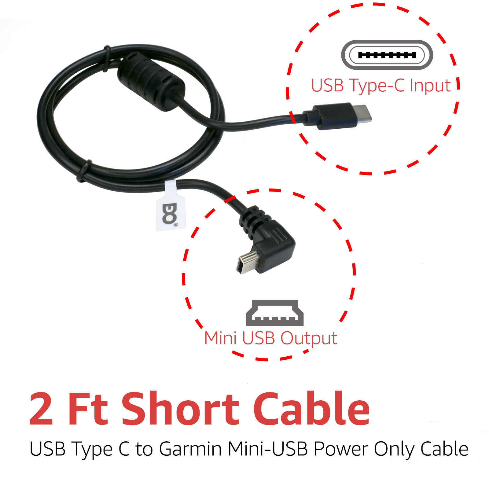 2 Ft USB-C Mini Power Cord for Garmin Nuvi Drive DriveSmart DriveAssist GPS