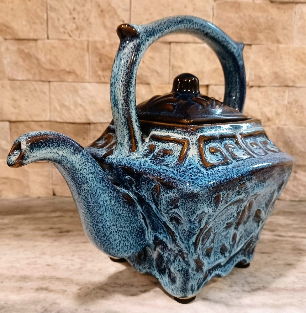 Blue Stoneware Decorative Teapot
